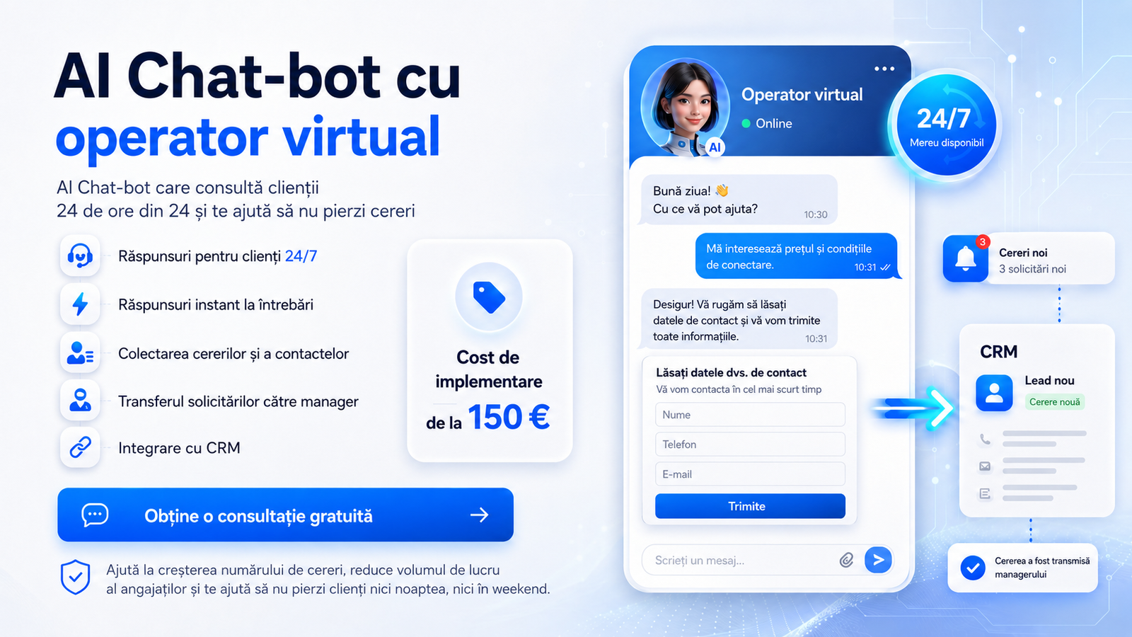 Chatbot AI cu operator virtual pentru site
