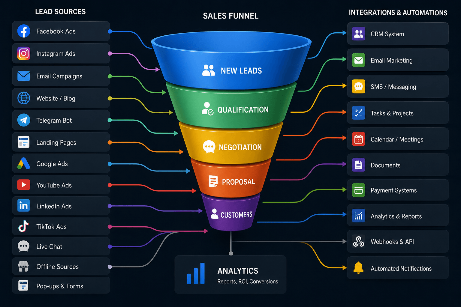 Sales funnel — lead capture, CRM and email marketing